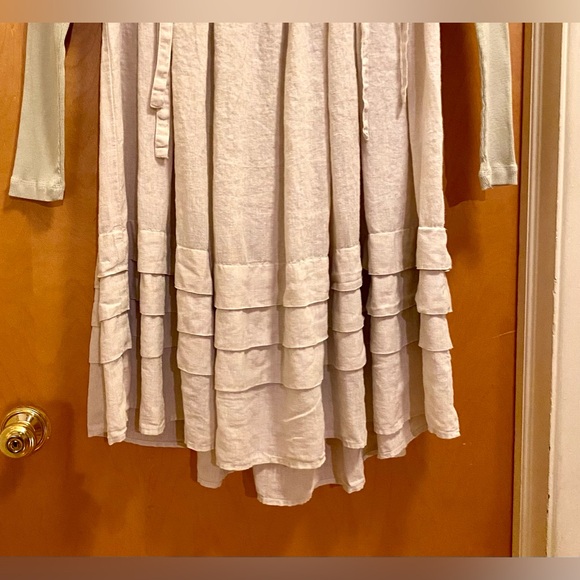 Ewa i Walla Vintage 100% Linen Ivory Dress w Beautiful Lace - Picture 4 of 9